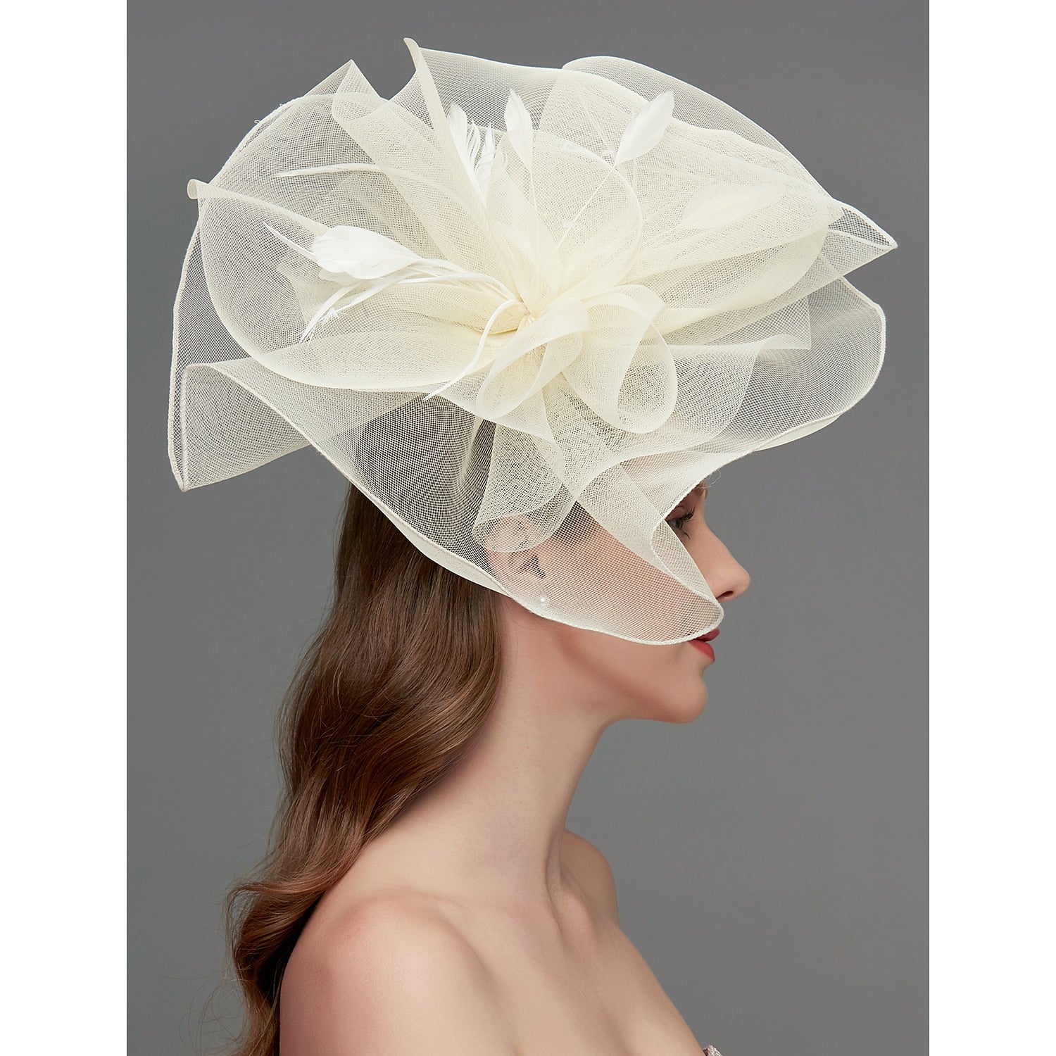 Wholesale Net Fascinators / Headdress / Headpiece with Feather / Flower / Trim 1 PC Wedding / Special Occasion / Tea Party Headpiece